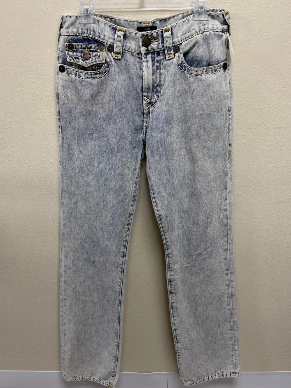 True Religion Ricky Relaxed Straight Jeans - Light Blue & White
